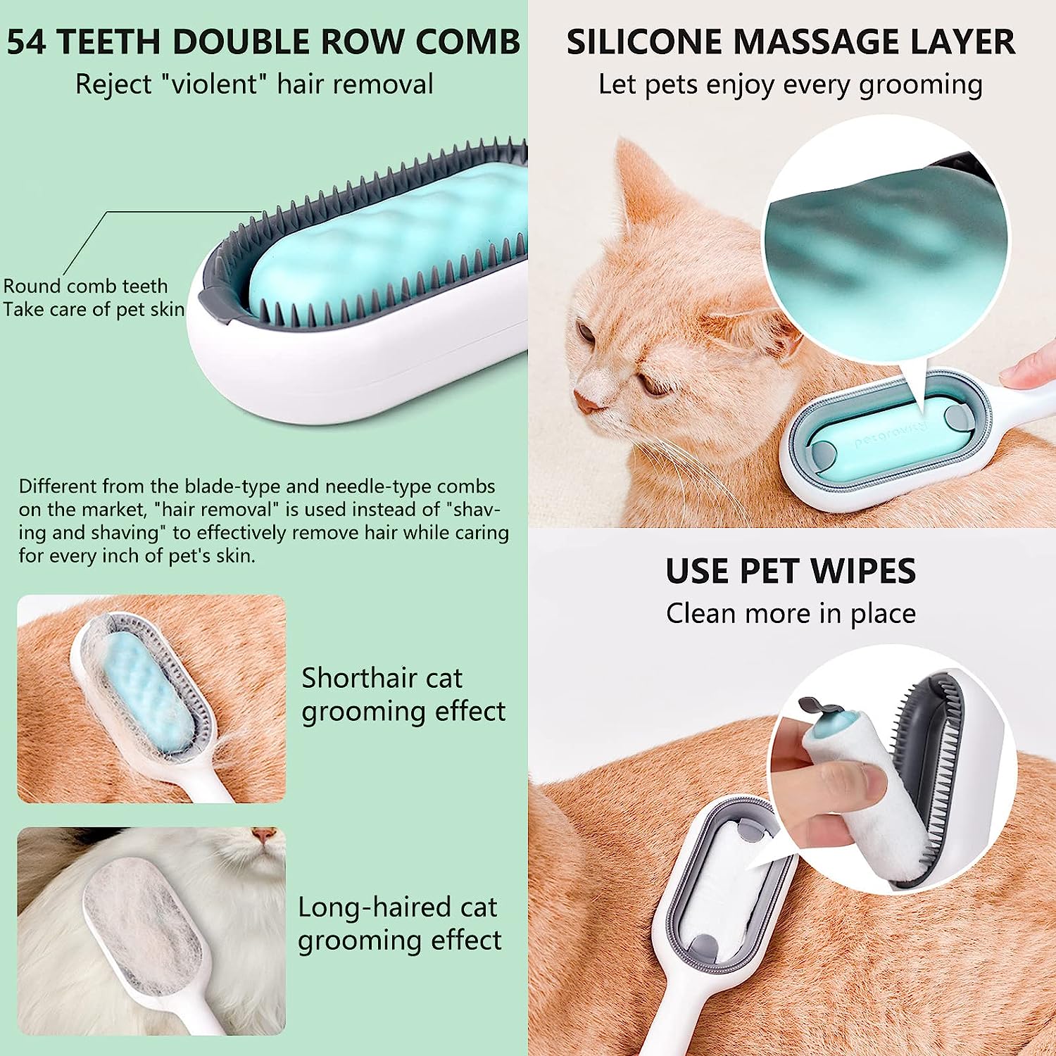 4 in 1 Cat / Pet Grooming Comb. Hair Removal, Wash, Clean & Massage - YourCatNeeds