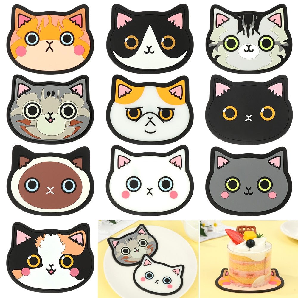 Cartoon Cat Shaped Silicone Dining Table Placemat Coaster Kitchen Accessories Mat Cup Mug Heat-resistant Animal Coffee Drink Pad - YourCatNeeds