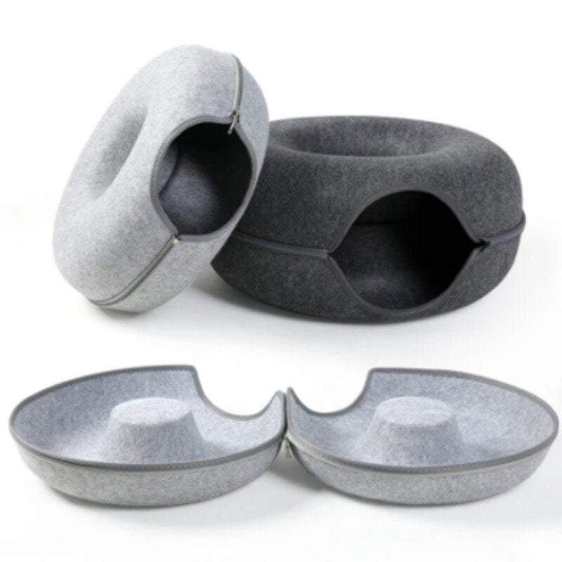 Dual-Use Donut Round Felt Cat Tunnel and Interactive Pet Toy - YourCatNeeds