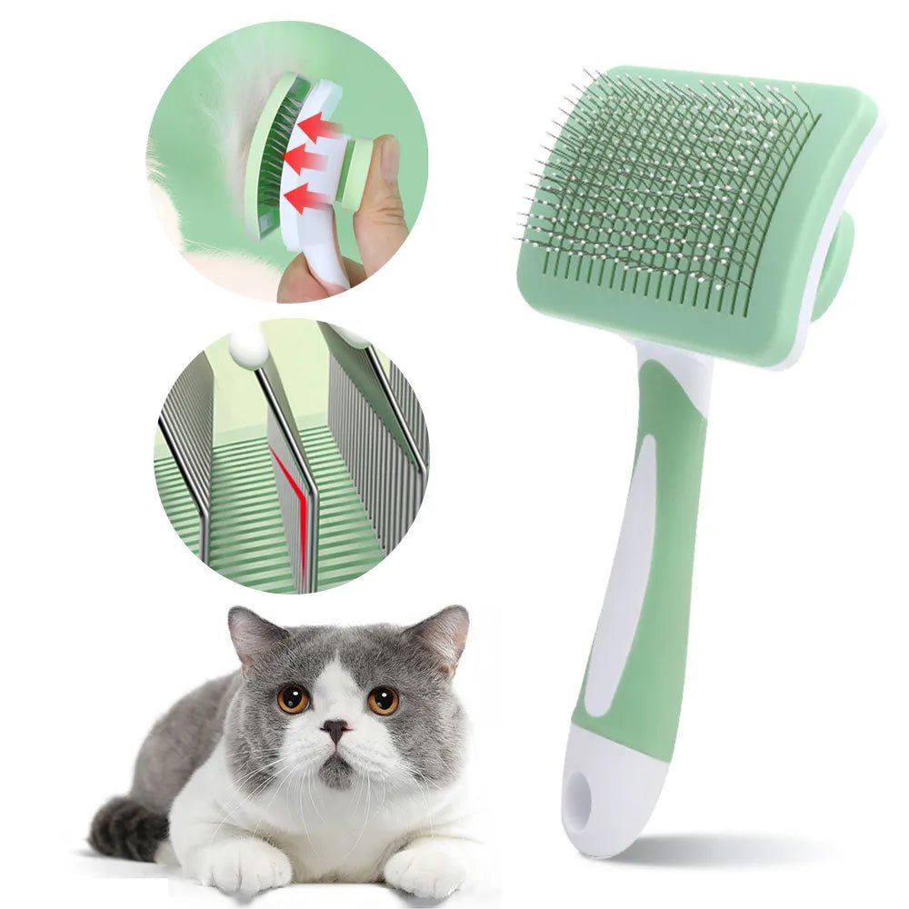 Stainless Steel Needle Comb Self-Cleaning Cat Brush - YourCatNeeds